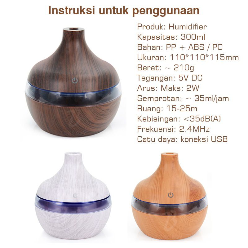 Humidifoer Ruangan 300ml free minyak Essential Diffuser