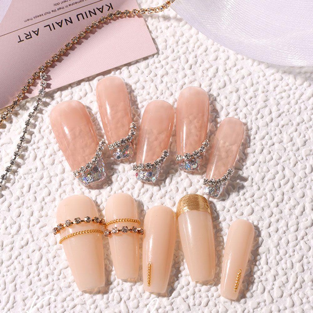Mxbeauty Kuku Rantai Zirkon Kristal Mengkilap Dekorasi Kuku Emas Perak Manikur Aksesoris Hiasan Kuku Nail Rhinestone Chain
