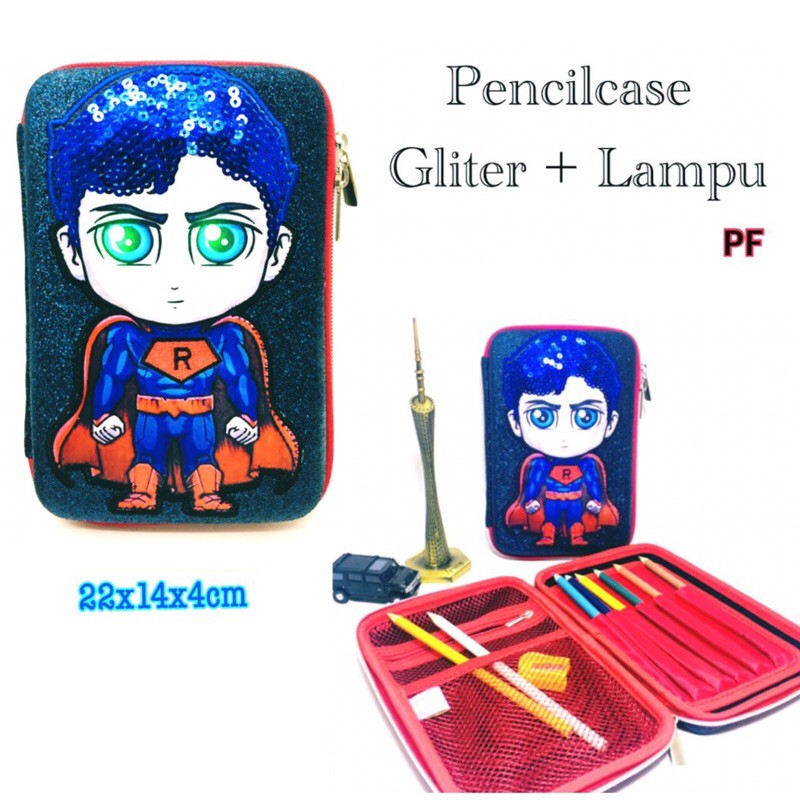 

Tempat Pensil Super Hero / PencilCase Gliter Lampu Superman superhero