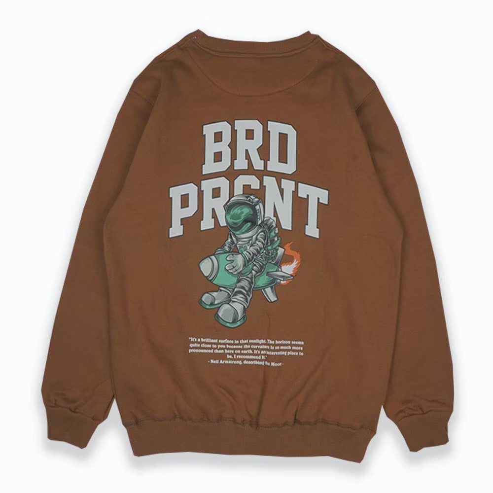 BRAD PRESENT ORIGINAL Sweater Crewneck Sweatshirt cowok brown motif neil amstrong seri NABRD 04