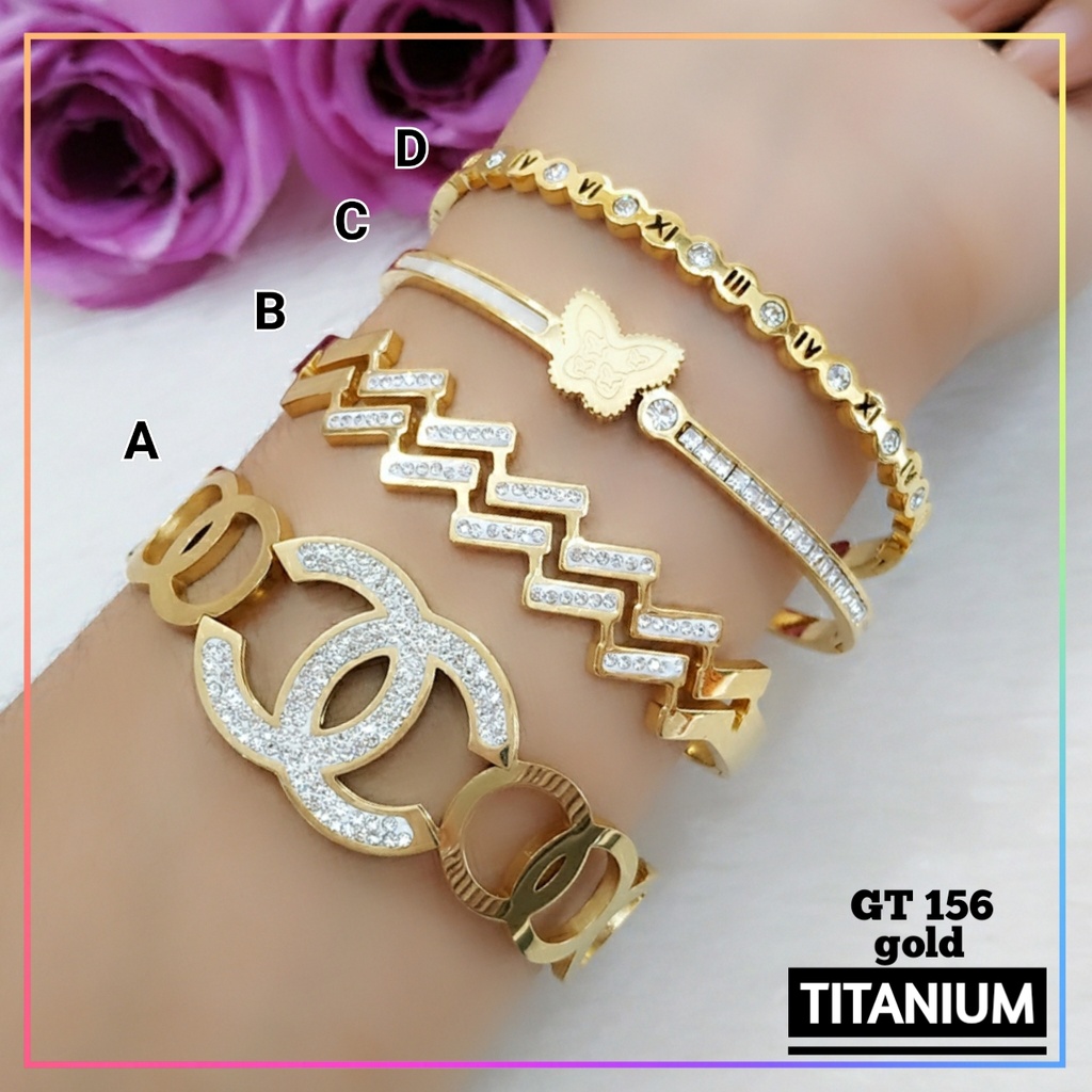 Gelang titanium/stainless steel Gelang Bangle Dewasa Terbaru Replika Emas Warna Gold Cantik Perhiasan Anti Karat GT 156