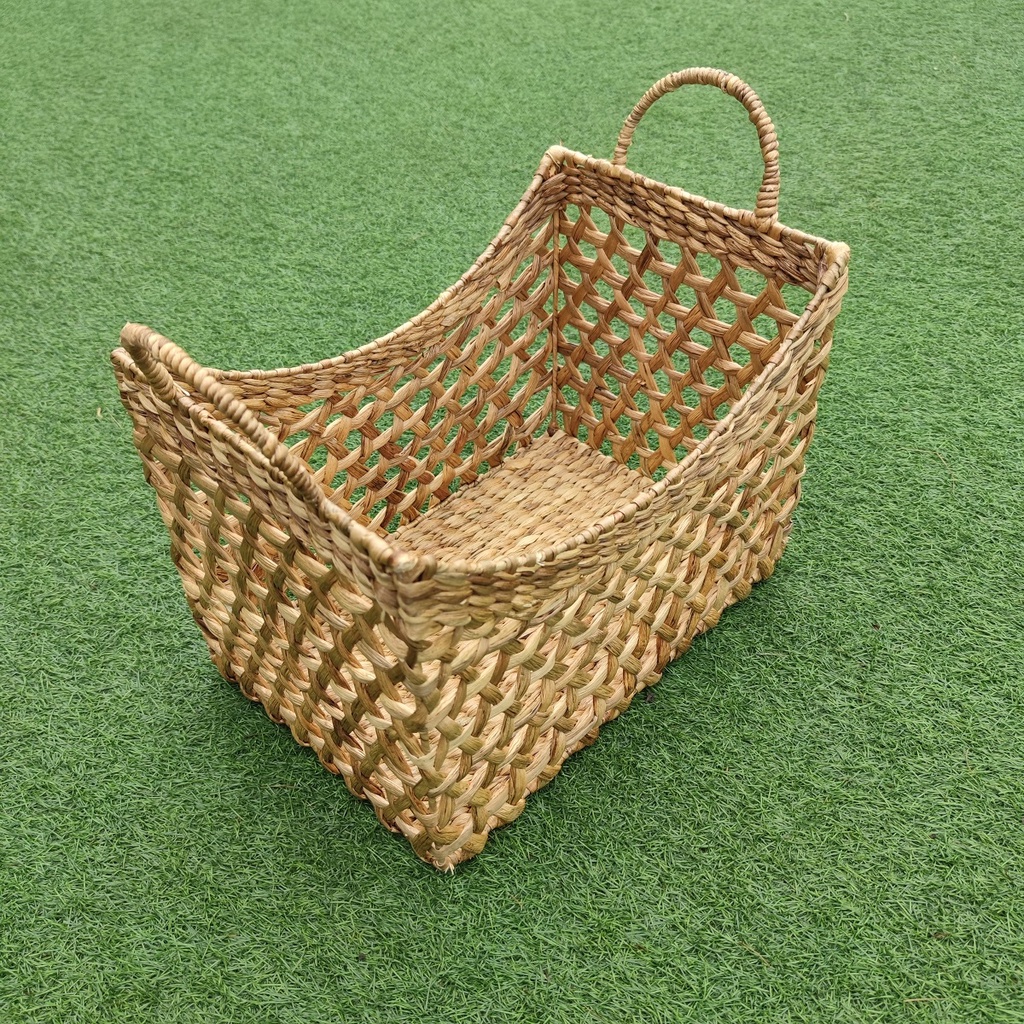 AKN88 - Keranjang Tempat Majalah Handle Persegi Enceng Gondok Med 35x22x34cm