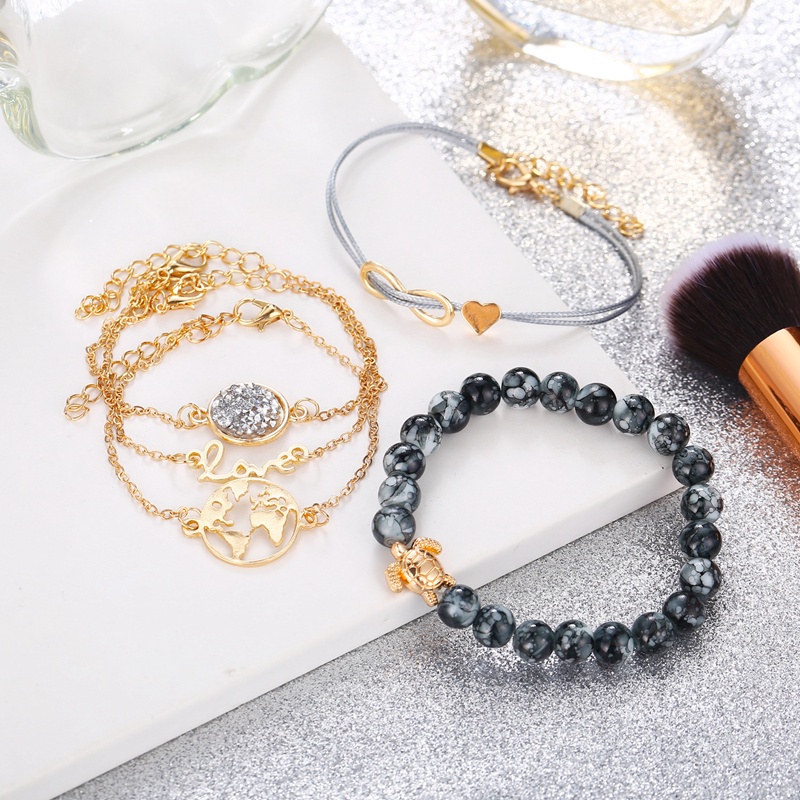 Fancyqube 5pcs / Set Gelang Multilayer Manik-Manik Bumi Hati Gaya Bohemian Untuk Wanita