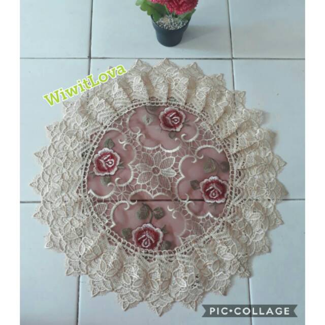 Taplak Meja Tamu Bulat Kecil Renda Organdy Shabby Vintage Minimalis Import