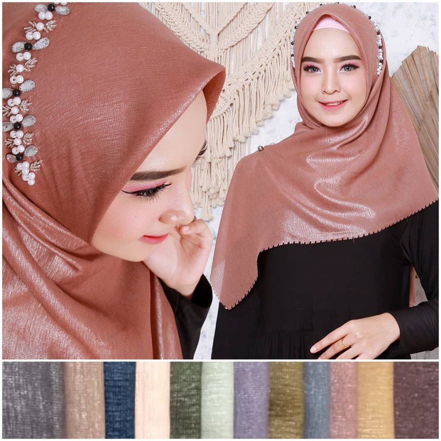JILBAB SEGI EMPAT SHINAR PAYET MUTIARA / KERUDUNG PESTA SHINAR PAYET MUTIARA TERMURAH-MOCCA