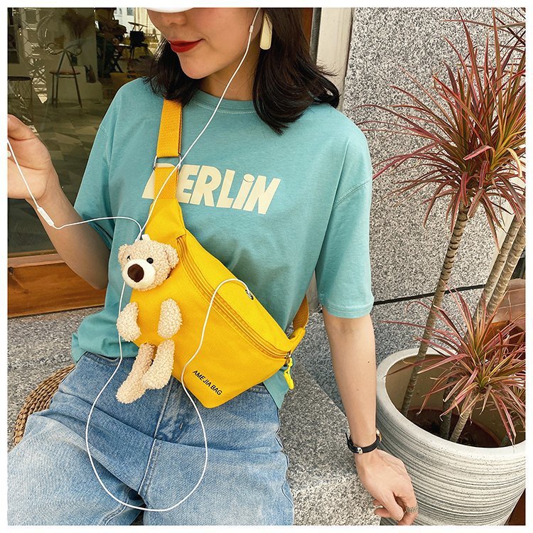 BAO004 Tas Samping Wanita Tas Pinggang Waistbag Korea Desain Boneka Beruang Lucu/Tas Punggung Beruang/Tas Kanvas/Tas HP