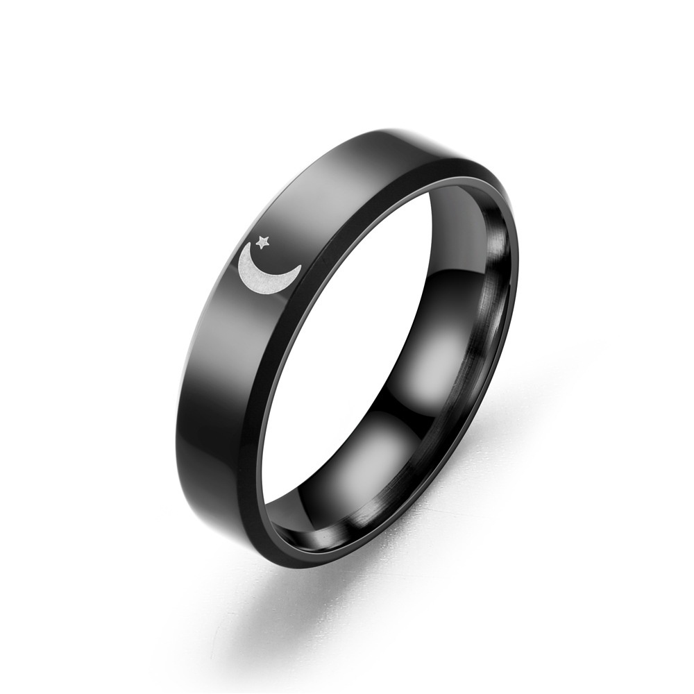 【COD Tangding】Cincin Desain Matahari Bulan Bintang Warna Hitam Gaya Korea Untuk Pasangan