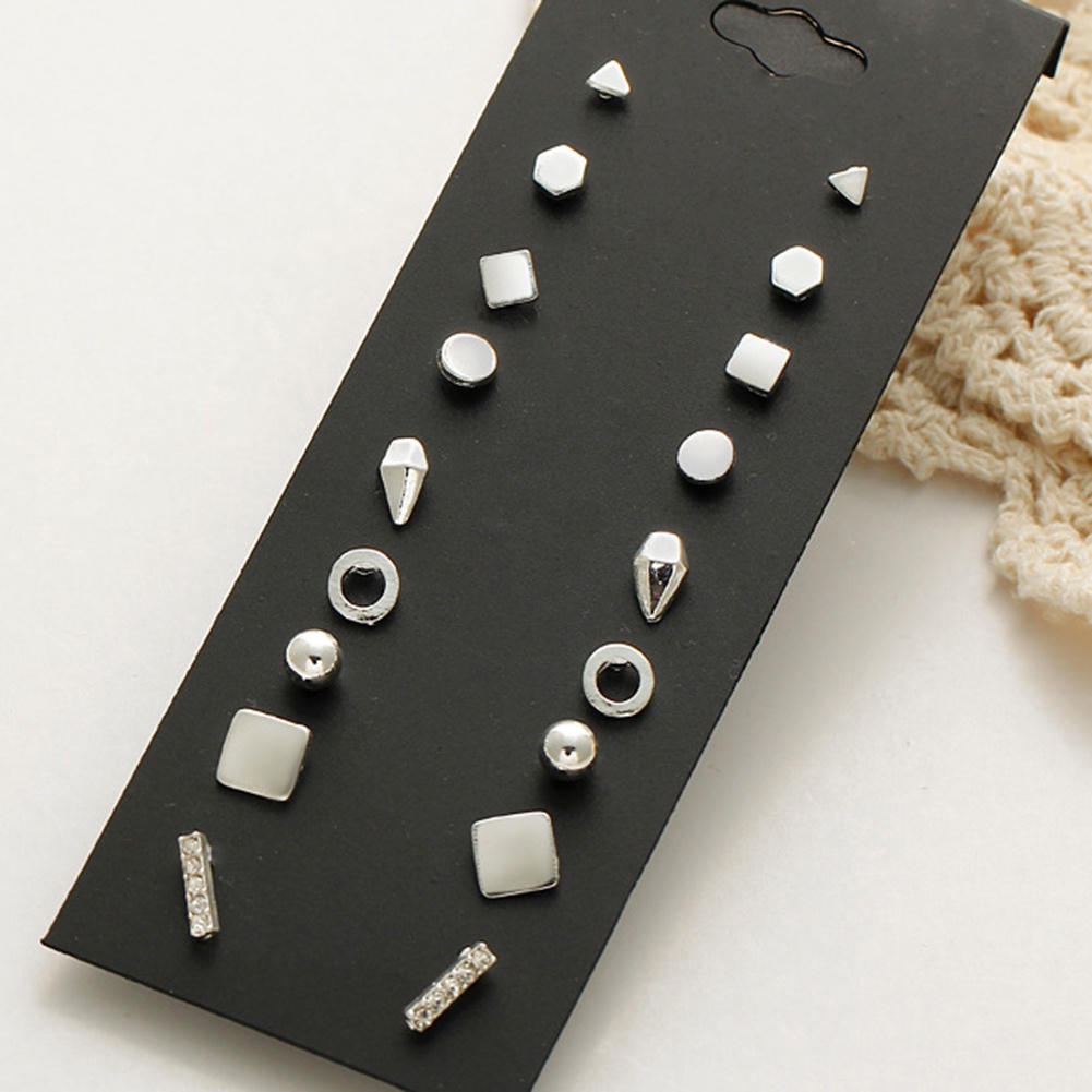 Hu Hu Hu Hu Hu Alat Bantu Pasang Kacamata♡ 9 Pasang / Set Anting Tusuk Bentuk Geometri Bulat / Persegi / Segitiga Gaya Punk Untuk Wanita