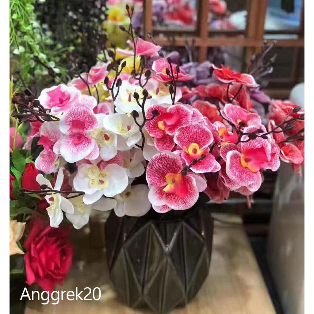 HAPPY TIME ANGGREK 20 ORCHID TANAMAN HIAS BUNGA PLASTIK BESAR BUNGA ARTIFISIAL MURAH