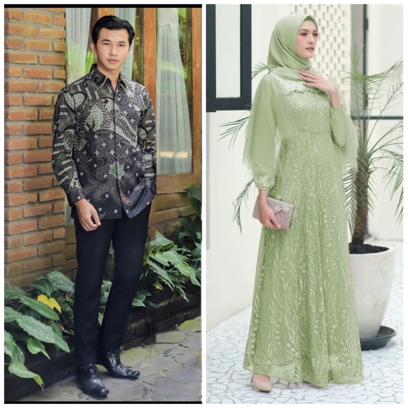 COUPLE GAMIS LEBARAN - SARIMBIT BATIK COUPLE GAMIS RADIKA - BAJU COUPLE KONDANGAN KEKINIAN - DRESS PESTA