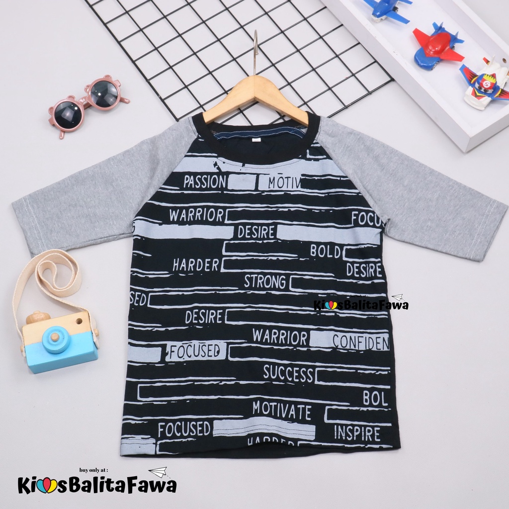 Kaos Reglan Distro Size 5-6 Tahun  / Baju Branded Anak Laki Lengan Pendek Cowok Import Polos Murah