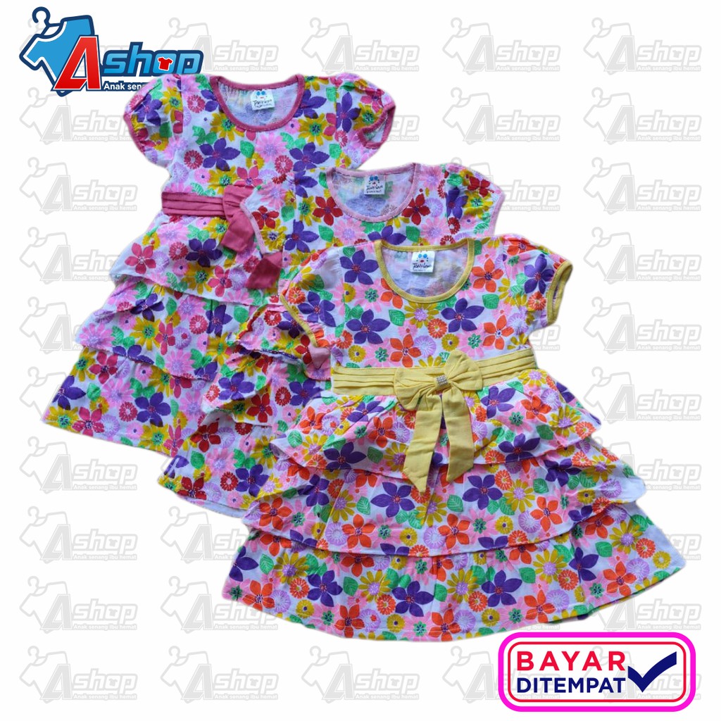 Dress Anak Perempuan Motif Bunga Susun All size 2-3 Tahun