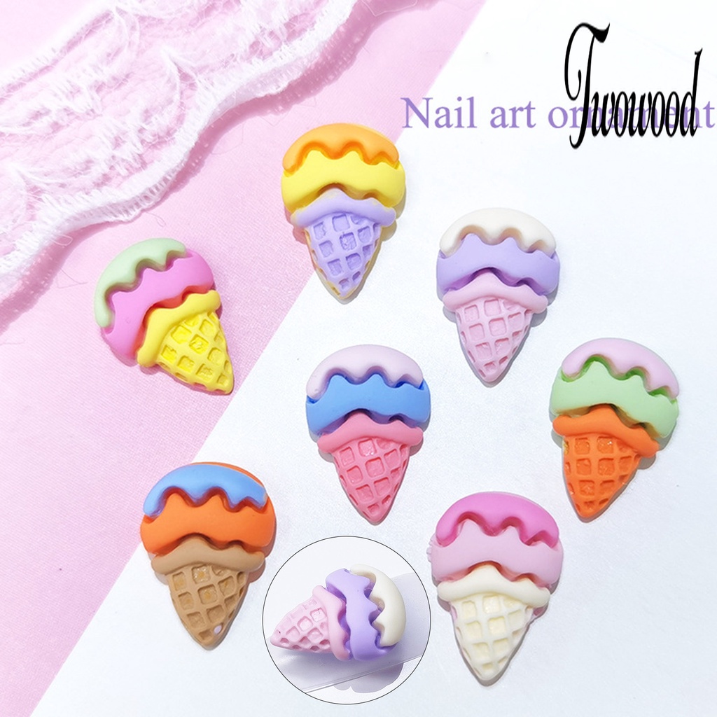 20 Pcs Aksesoris Case Jepit Rambut Bentuk Es Krim 3D Model Belakang Datar Untuk Dekorasi Scrapbook