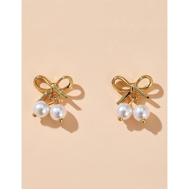 LRC Anting Tusuk Fashion Asymmetrical Star Moon Elk Bow Pearl Earrings K44572