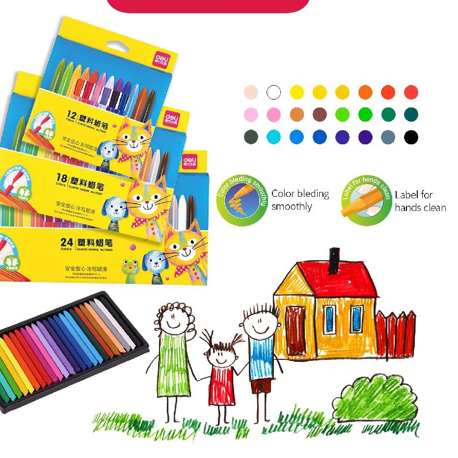 

70P Deli Krayon sekolah plastik 12/18/24 warna, Non -Toxic, bentuk segitiga Best