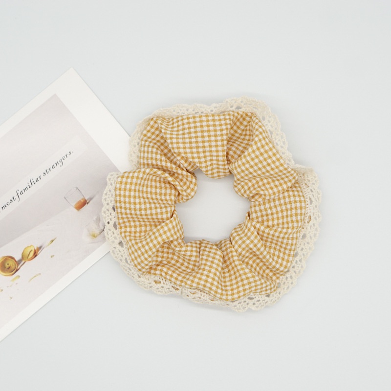 Ikat Rambut Srunchie Wanita Motif Kotak-Kotak Murah / Srunchie Cepol Import-FS-21 #1 Kuning