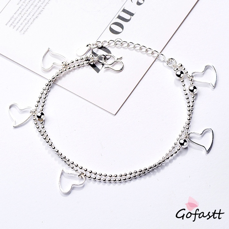 925 Perak Berbentuk Hati Rantai Gelang Bunga Bintang Liontin Korea Fashion Gelang Wanita Hadiah Ulang Tahun G-2