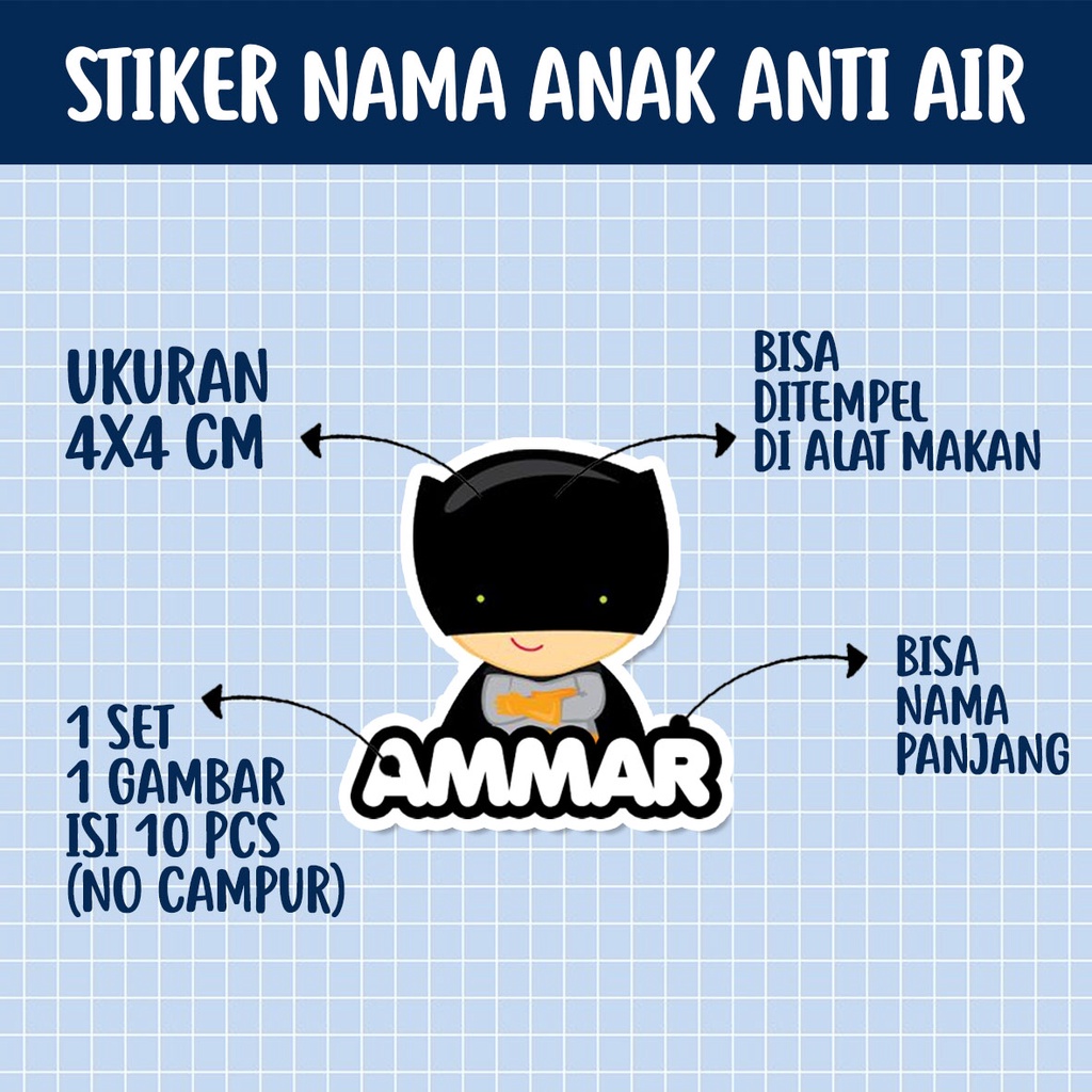 STIKER NAMA KARAKTER ANTI AIR BISA REQUEST KARAKTER UKURAN 4×4 CM