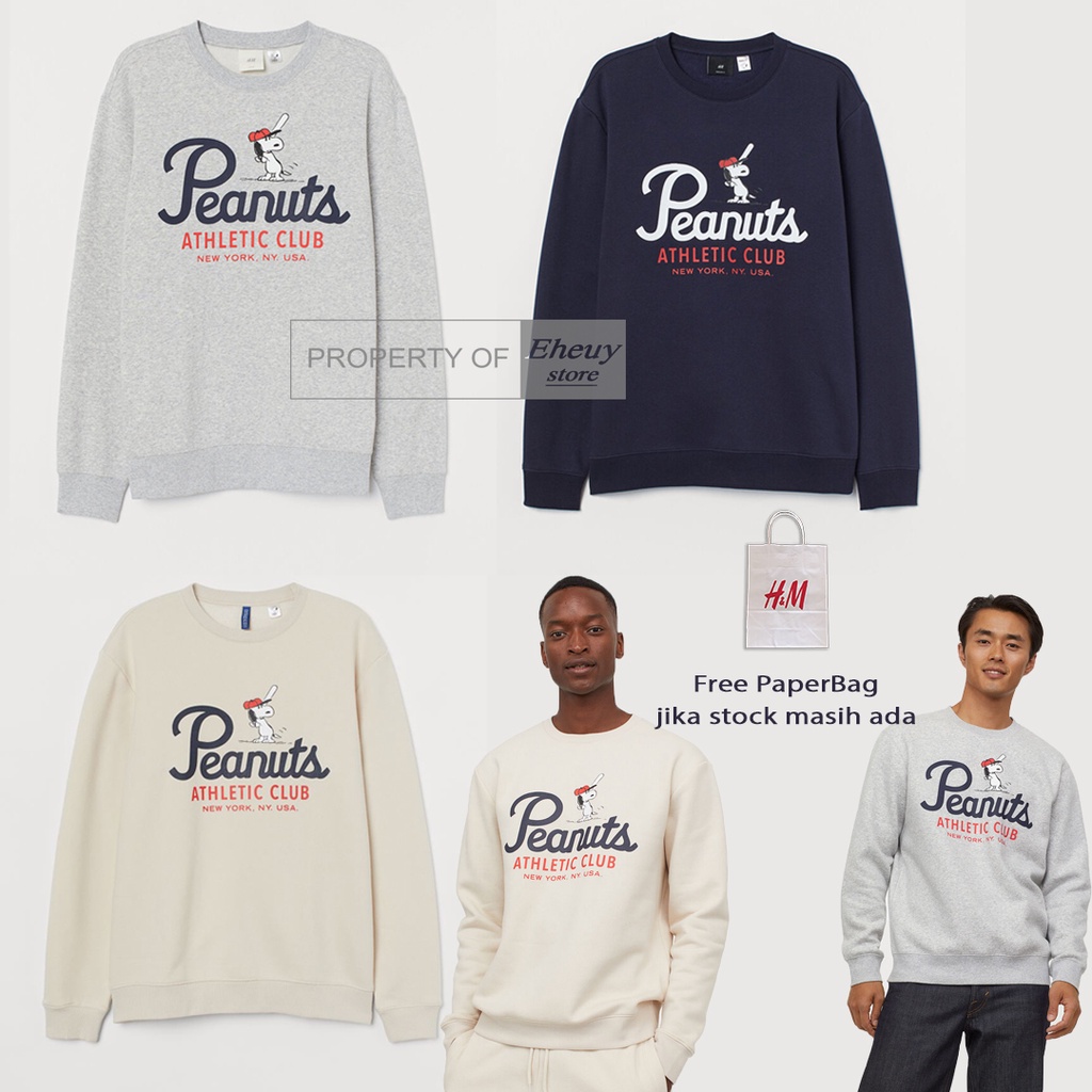 Crewneck H&amp;M Peanuts Pria Wanita Sweater Peanuts hnm