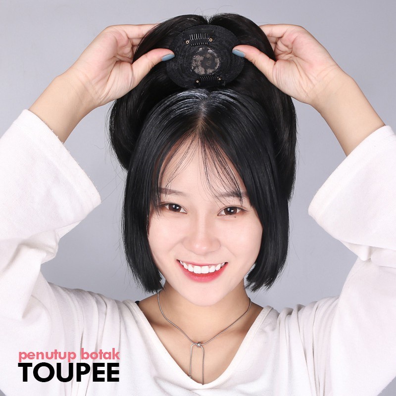 TOU wig toupee human hair asli penutup botak rambut palsu extension