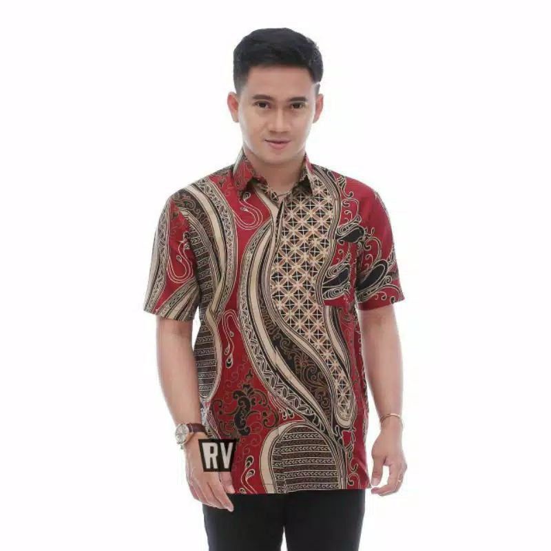 022 Zahira Batik HRB026 Kenongo Hem Kemeja Batik Pria Lengan Pendek  Katun Primis Halus M L XL