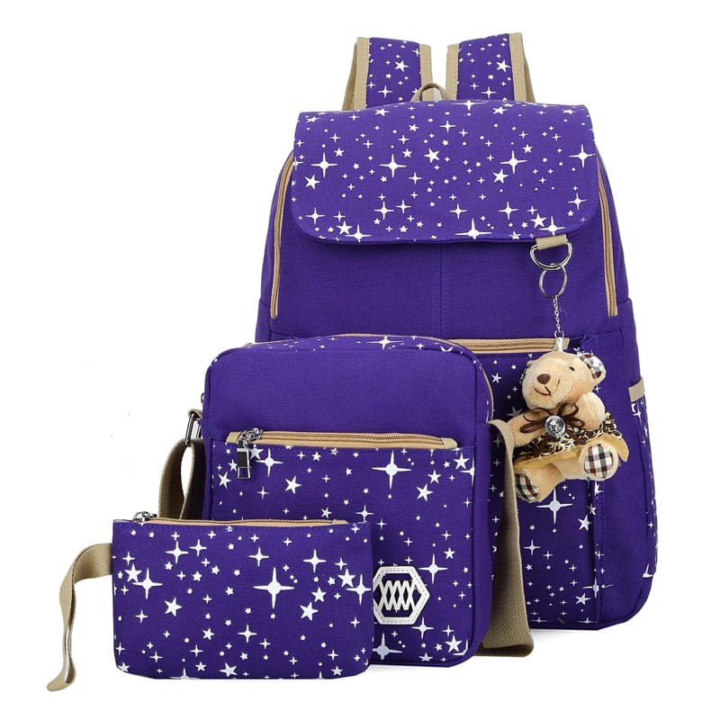 TAS RANSEL SET 3 IN 1 / BACKPACK SEKOLAH / TAS BERANAK MOTIF BINTANG TUTUP TAS ANAK TERMURAH