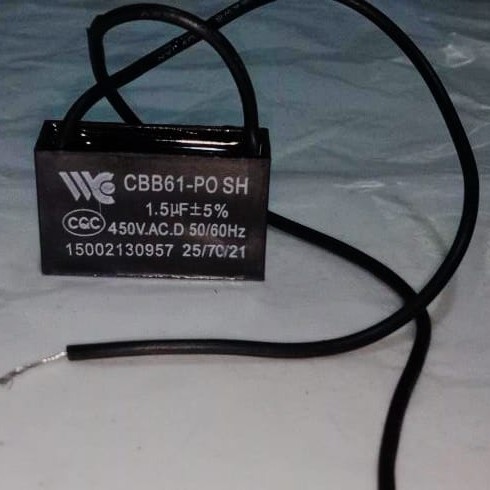 Kapasitor Kipas Angin 1.5uf- 400V , 450V Kabel Hitam