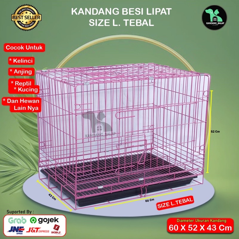 KANDANG BESI LIPAT SIZE L (60x55x43) TEBAL u/ KUCING, ANJING, KELINCI DLL-3