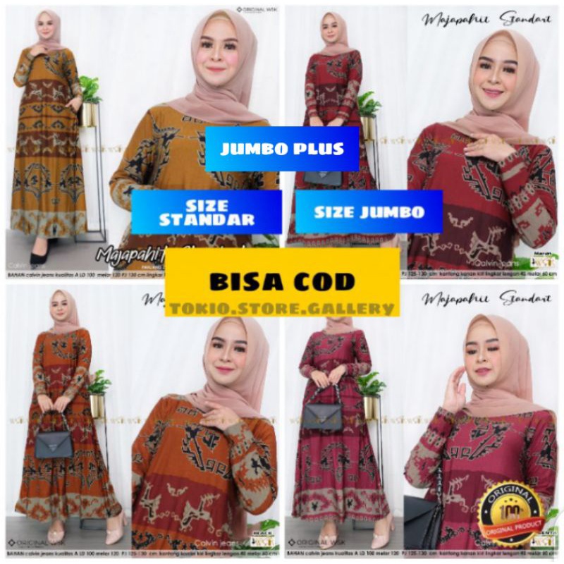 Majapahit dress premium bahan calvin jeans tebal melar | gamis syari motif original agr
