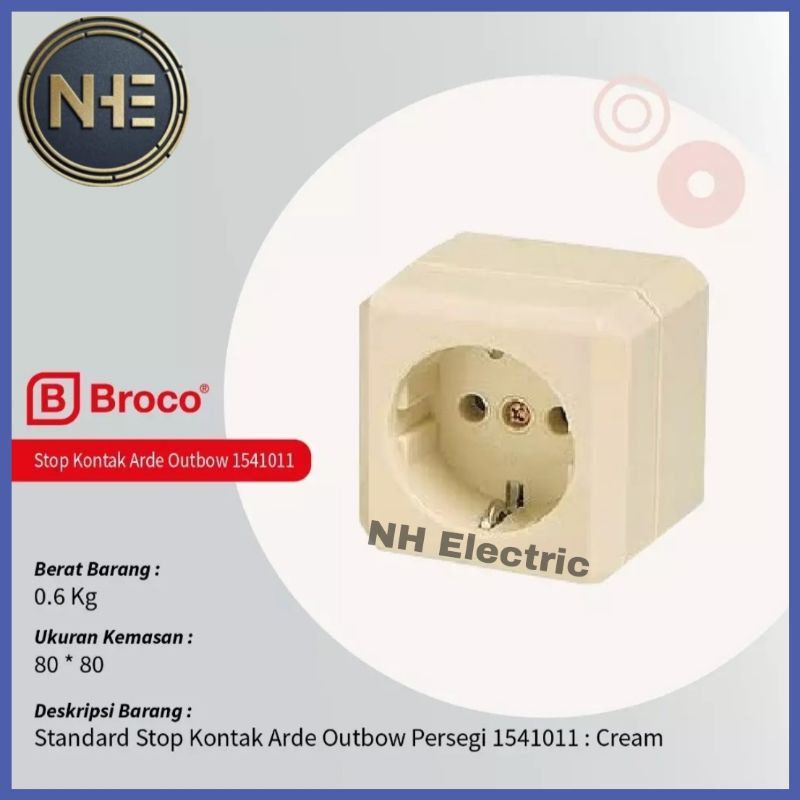 OB Stop Kontak Arde Segi 15410 New Gee Cream Broco - Outbow Socket Outlet Cream Broco - Stop Kontak Arde Tempel Segi Broco