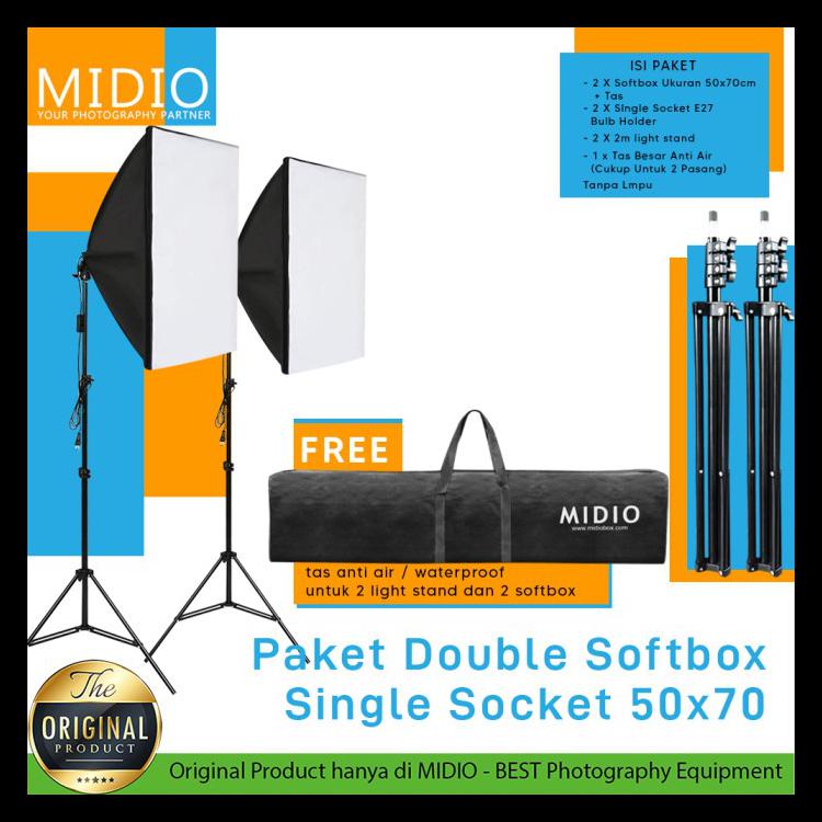 Jual Paket Double Softbox Midio A1 Light Stand 2m 1 Socket E27