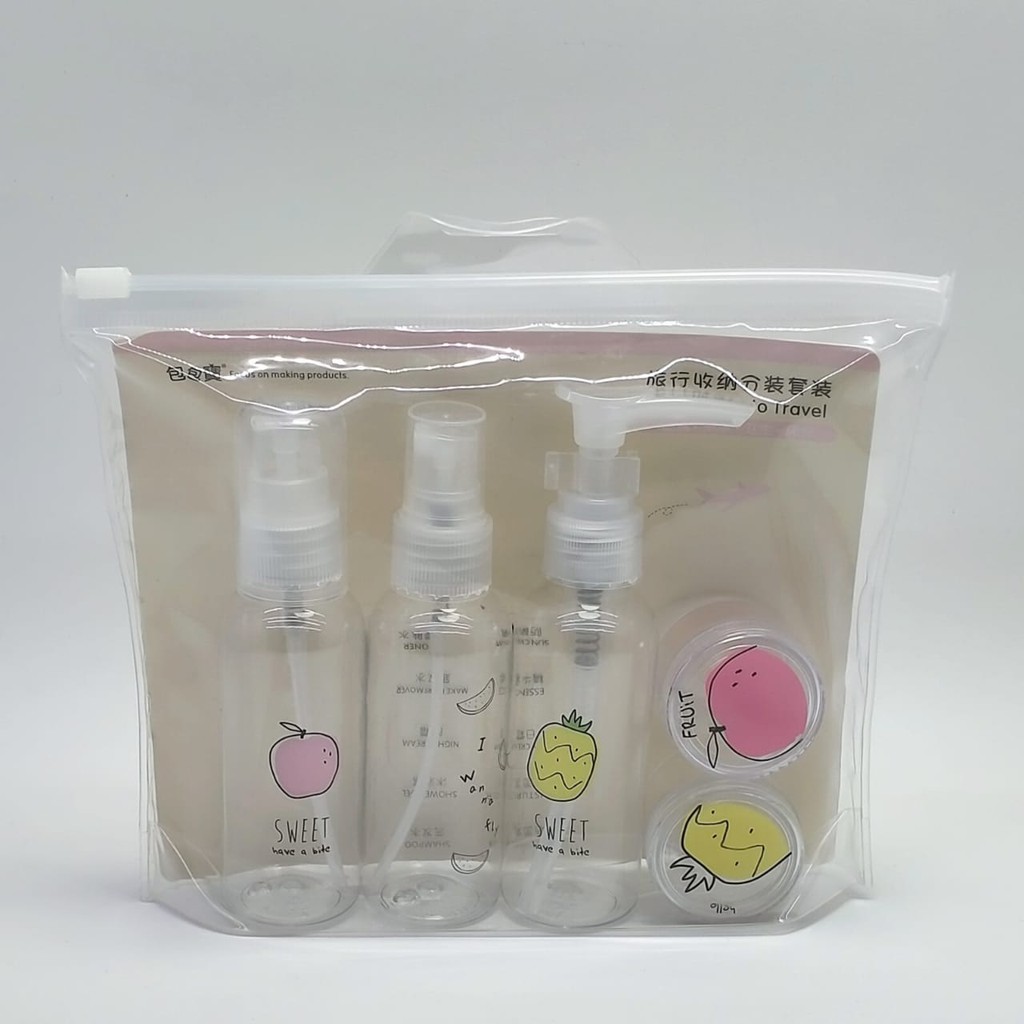 [WS] Travel Botol  Set 5 in 1 / Botol Plastik Kosong / Kosmetik Spray Mini Kecil Cocok Untuk Berpergian