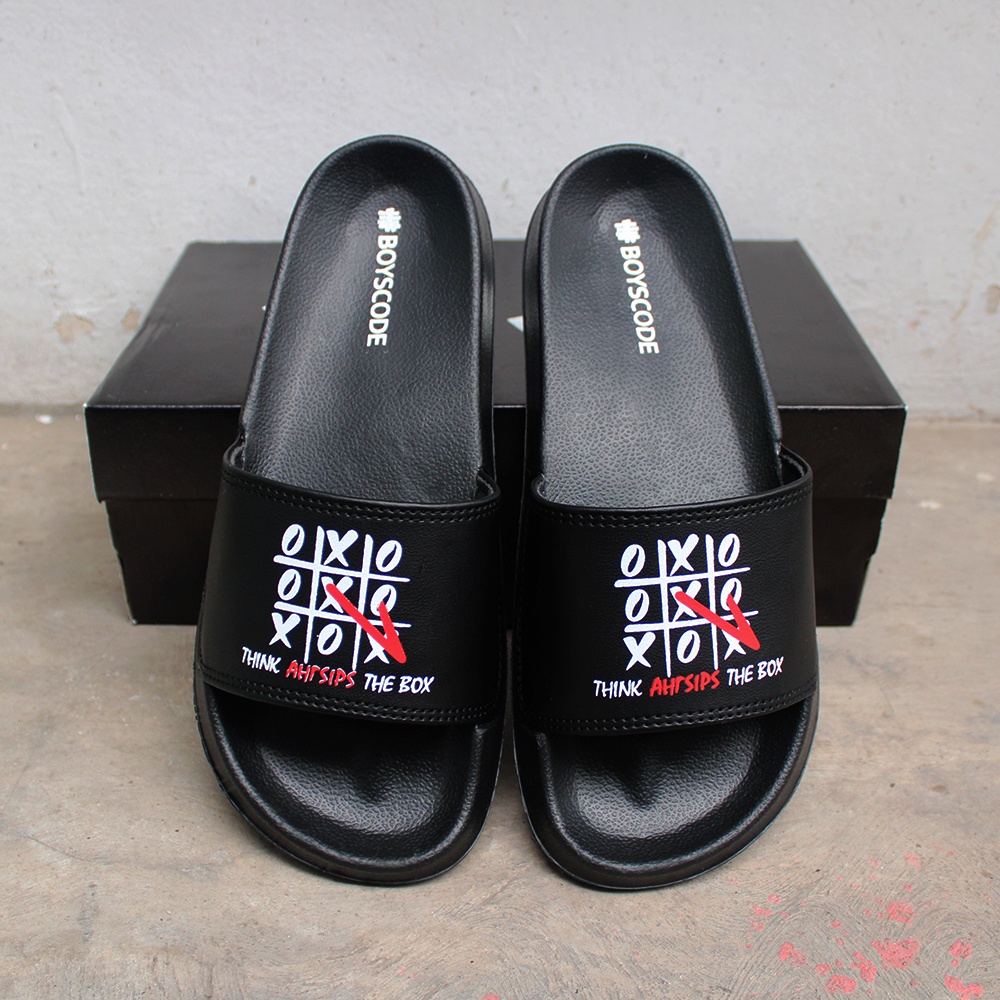 Sendal Selop Pria Distro Terbaru Boyscode Teka Teki XOX / Sendal Slip On Pria / Sendal Slide Pria