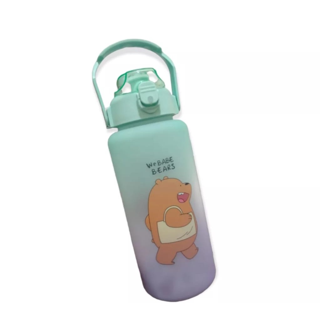 Botol Minuman We Babe Bears Free Sticker 2D &amp; 3D Food Grade Bebas BPA Ukuran 2 Liter &amp; 800ML-Botol Minum Viral Motivasi Dengan Penanda Waktu-Botol Couple Pasangan Gradasi Anti Bocor Awet Tahan Lama