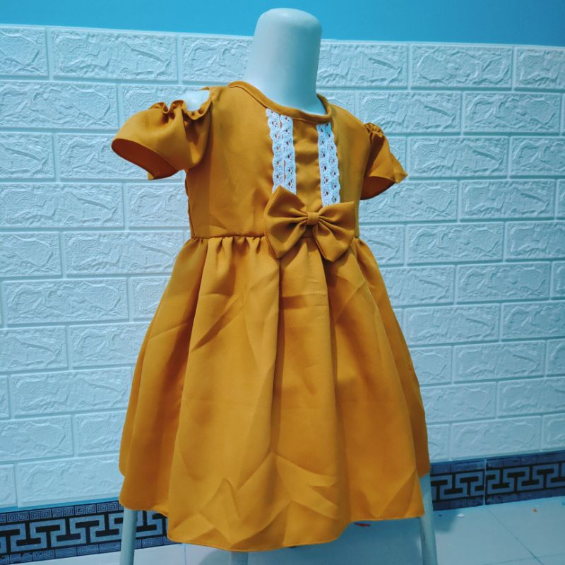 Dress anak girls 1 2 3 Tahun pita renda dada sabrina moscrepe ( Dress Pika)