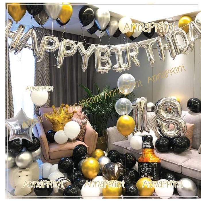 Paket Balon Dekorasi Ulang Tahun Dewasa Gold Silver Hitam Mewah