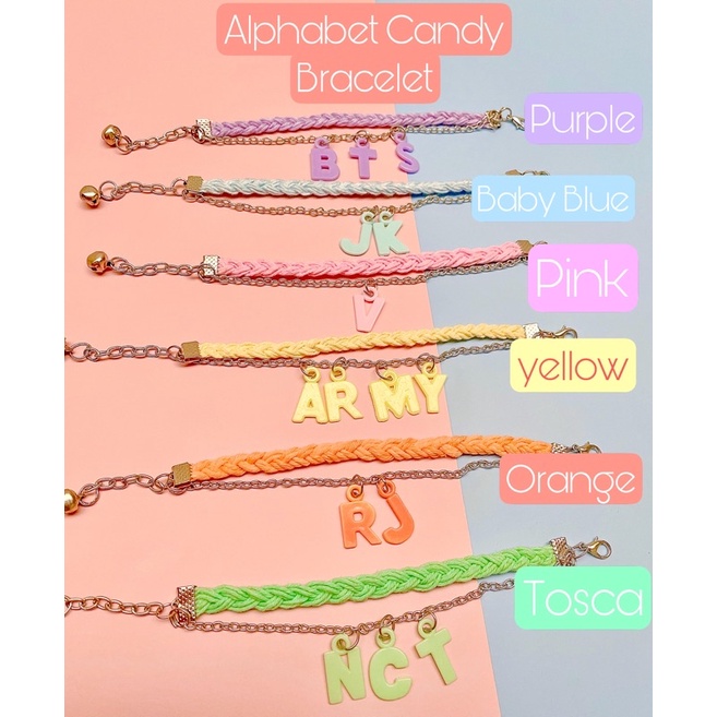 Alphabet Candy Bracelet/Gelang Nama/Gelang Custom Nama/Gelang Kpop/Gelang NCT/Gelang BTS/Gelang Army