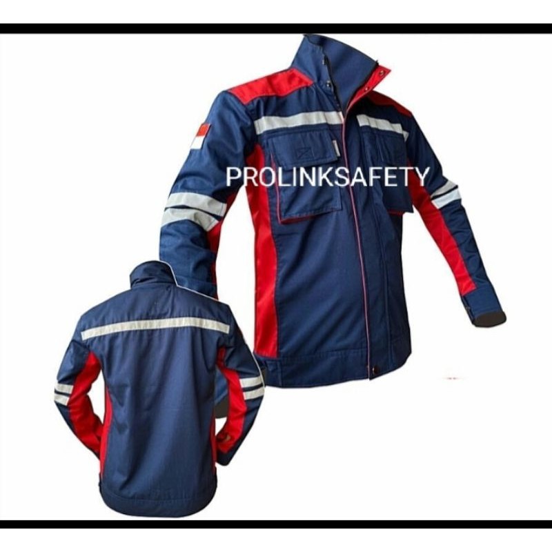 SEMIJAK MERAH DONGKER NAVY TERLARIS SERAGAM BAJU SAFETY WEARPACK ATASAN KAIN DRILL