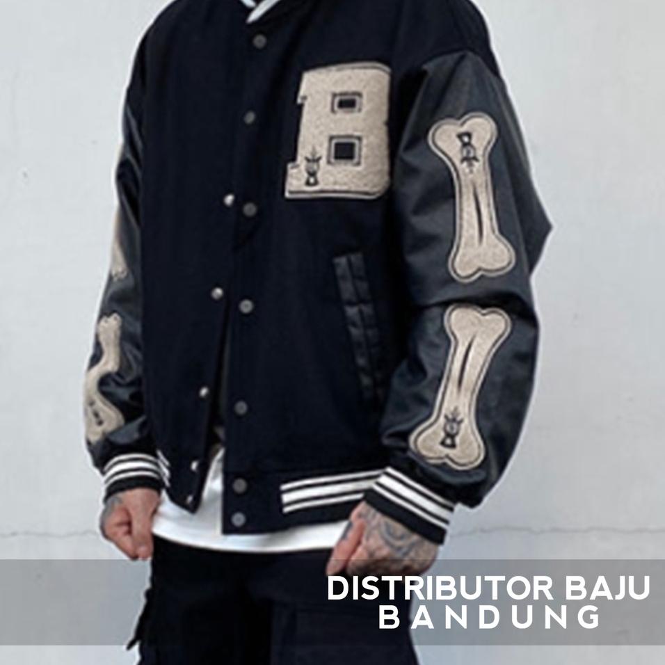 [PAT. 621762] Jaket Bone Varsity | B Baseball Korean Style Jacket | Pakaian | Bahan Fleece & Sinteti
