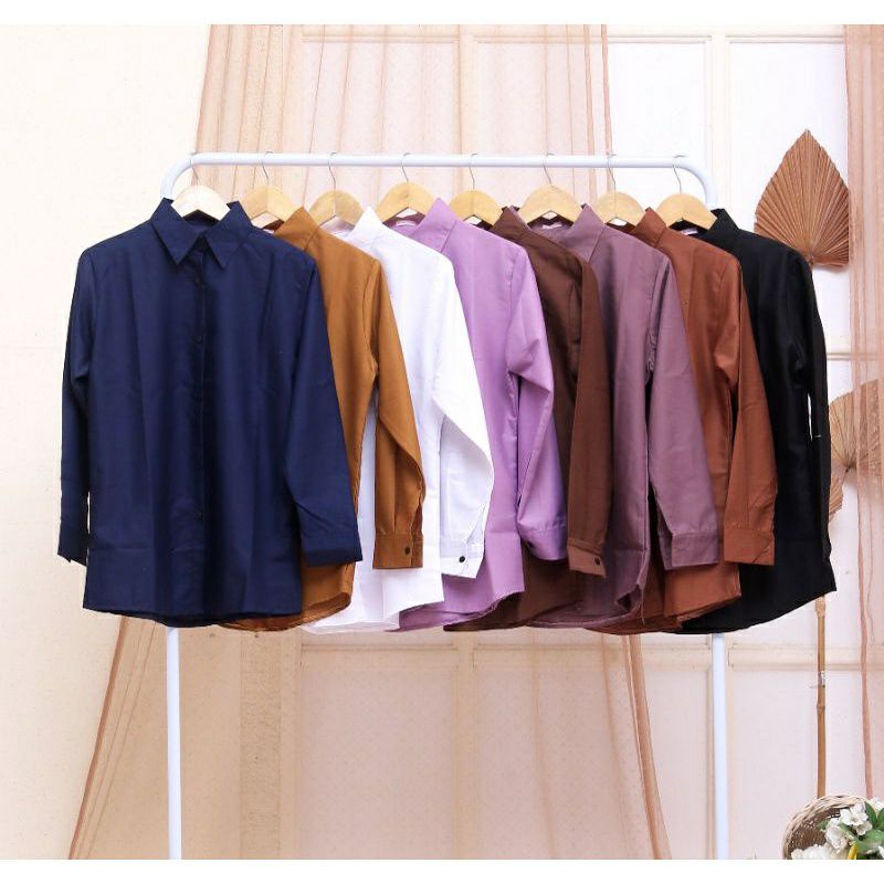 Kemeja Basic Toyobo Wanita Polos Lengan Panjang Model Terbaru  kekinian-1