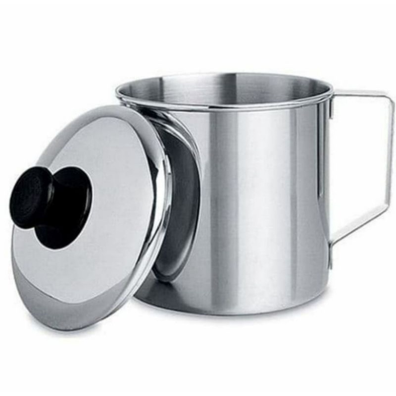 mug cangkir gelas 12cm stainless steel + tutup / mug cangkir kopi susu thai tea 9cm 10cm 12cm