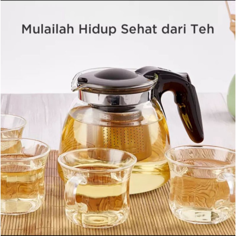 Teapot Glass Infuser 900 ML / Teko Kaca Saringan Stainless Steel