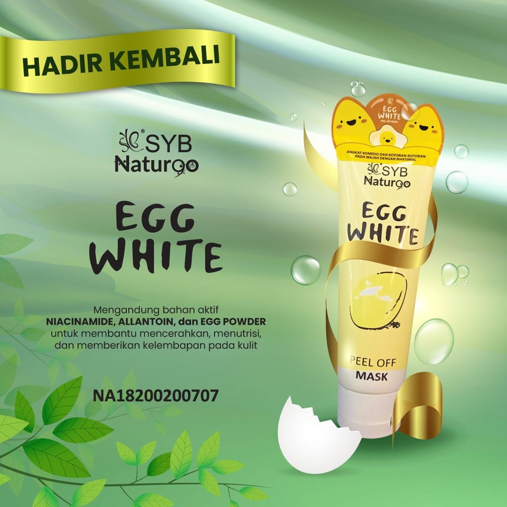 ✿ELYSABETHME✿ S.Y.B Peel off masker Telur egg white gelatin herbal organik alami tear cocok untuk kulit berminyak komedo sensitif