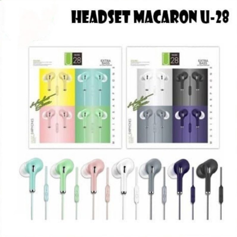 headset maacaron u28 handsfree bass dan stereo ada micnya earphones