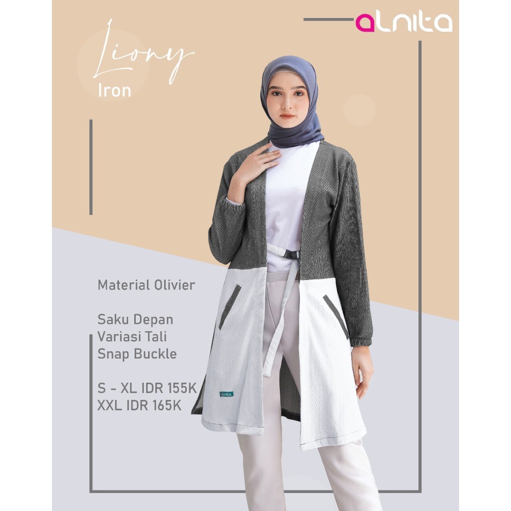 Alnita Outer Liony Cardigan Panjang Wanita Muslimah Bahan Olivier Cardigan Syari Trendy