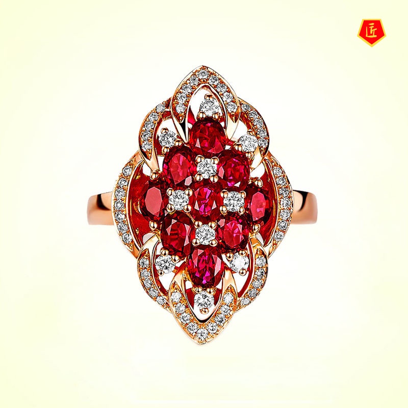 [Ready Stock]Elegant Fashion Silver Oval Ruby Rose Gold Ring