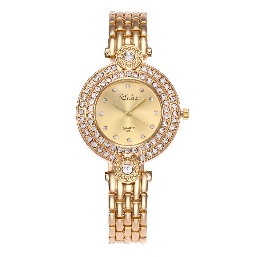 JAM TANGAN WANITA PESTA MEWAH MURAH GOLD DIAMOND ORIGINAL EMAS PREMIUM PARIS ANTI AIR LICA JAM038G1