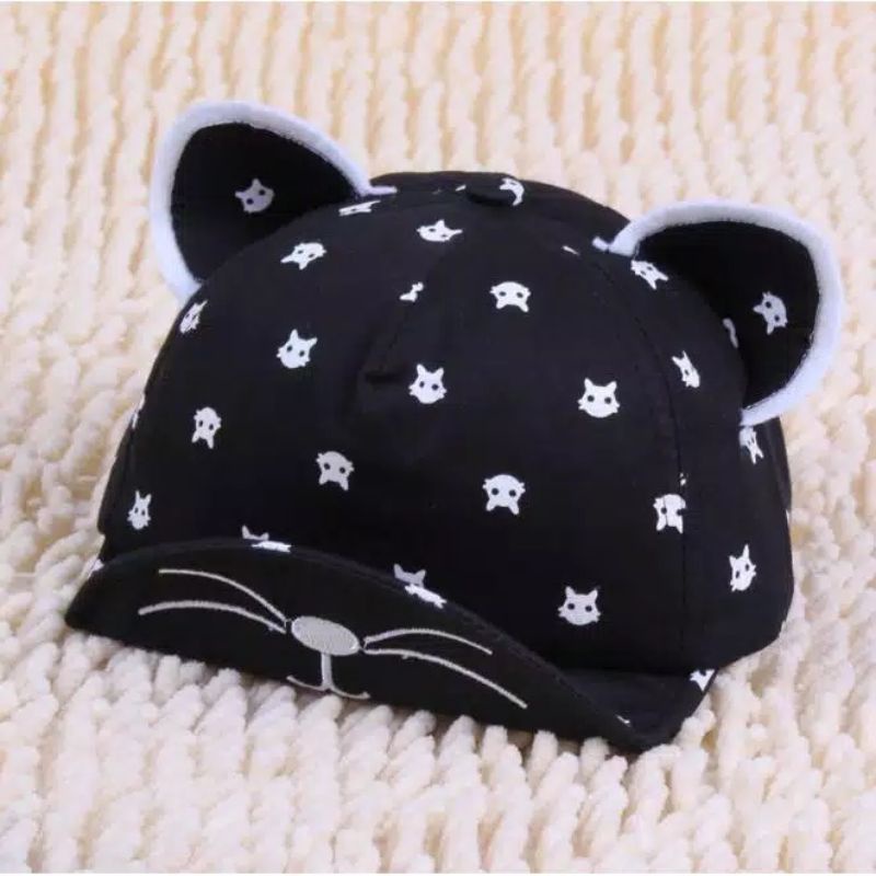 Topi bayi karakter kucing, topi anak cowok dan cewek model baseball (kios raziq surabaya)-Hitam