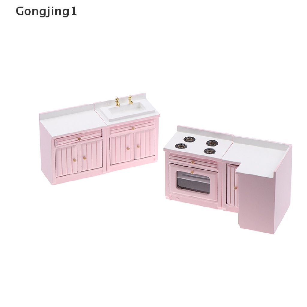 Gongjing1 Mainan Miniatur Lemari + Wastafel + Kompor + Peralatan Masak Skala 1: 12 Untuk Aksesoris Rumah Boneka