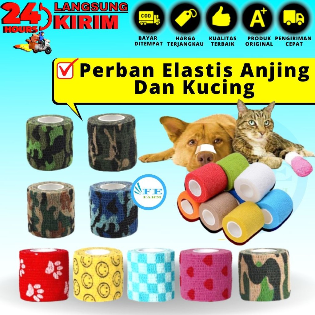 Perban Elastis Anjing dan Kucing - Warna Polos Motif Lucu Army FEFARM